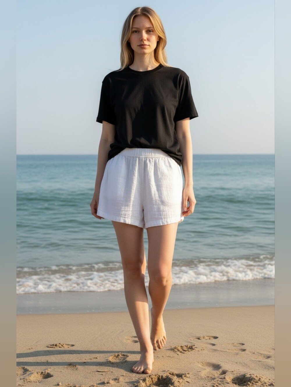 Old Navy White Women's M Elastic-Waist High Rise 4" Inseam Cotton Shorts